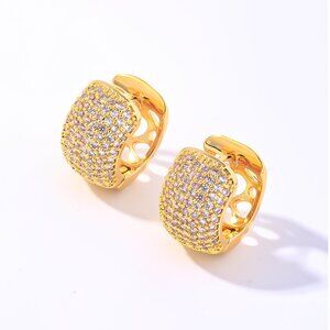 Small Gold Plated Copper Huggie Hoop Earrings Cubic Zirconia CZ Diamond